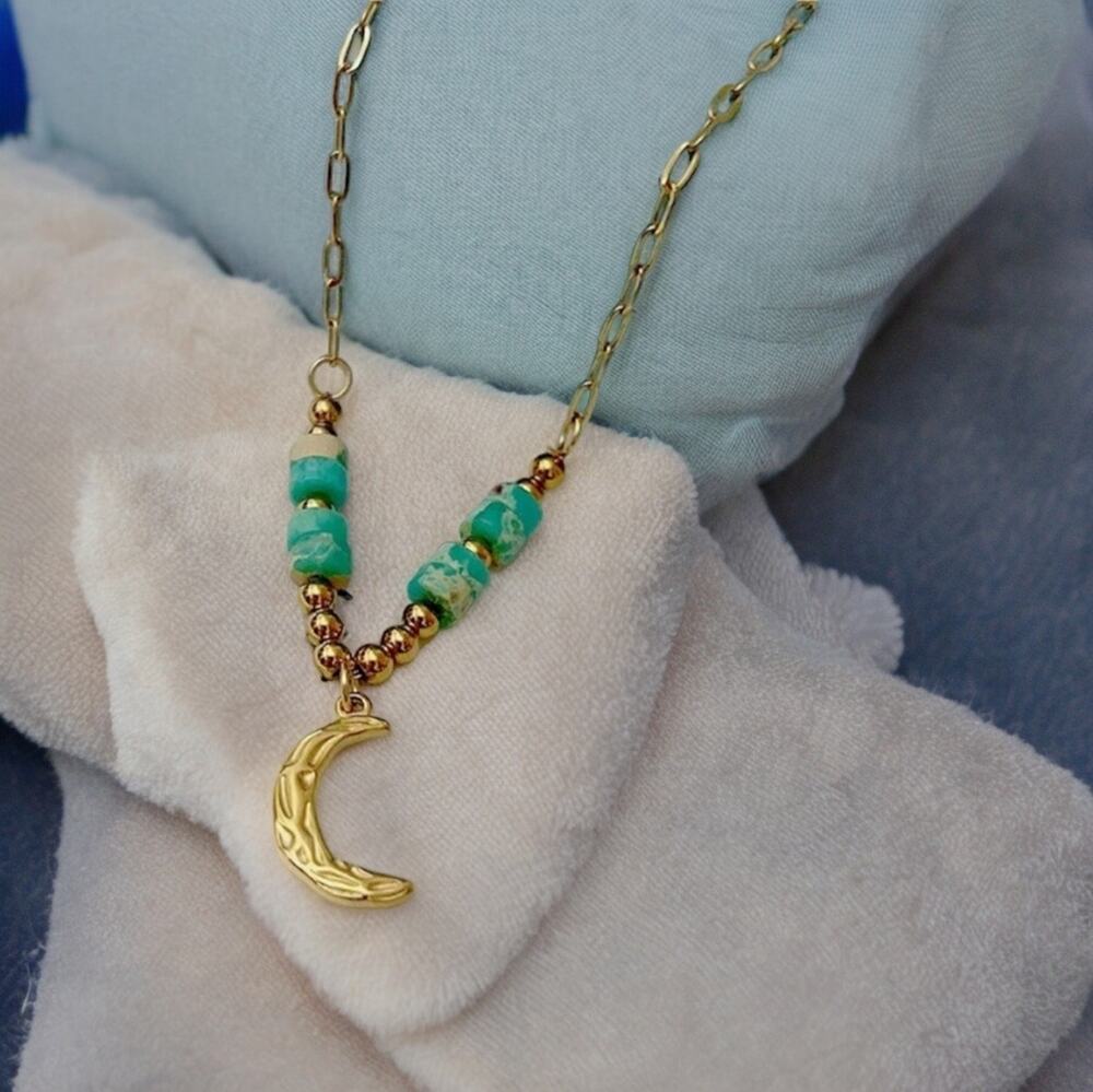 NEW 18K yellow gold pl boho crescent moon paper clip chain necklace jewelry B28A